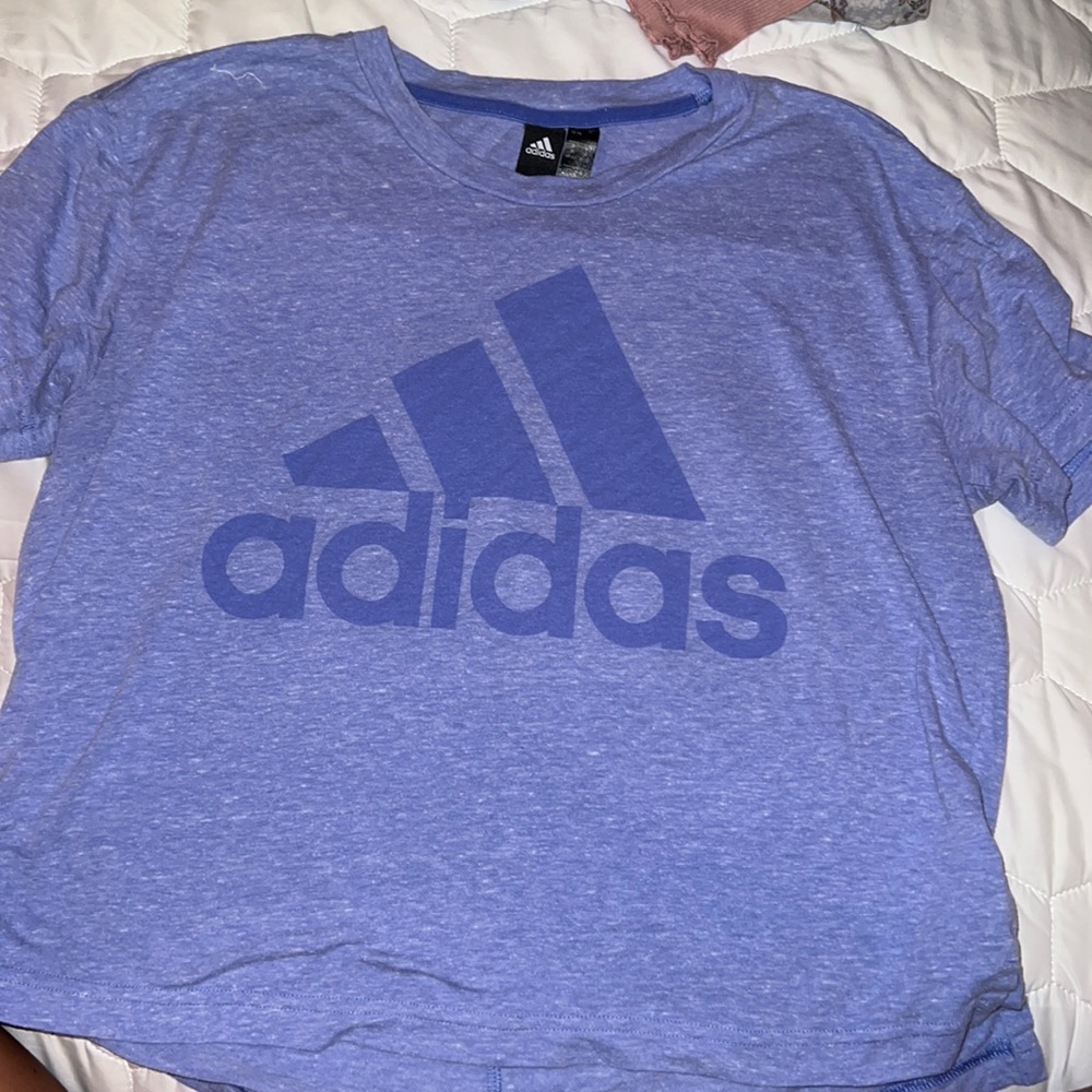 blue adidas workout crop top